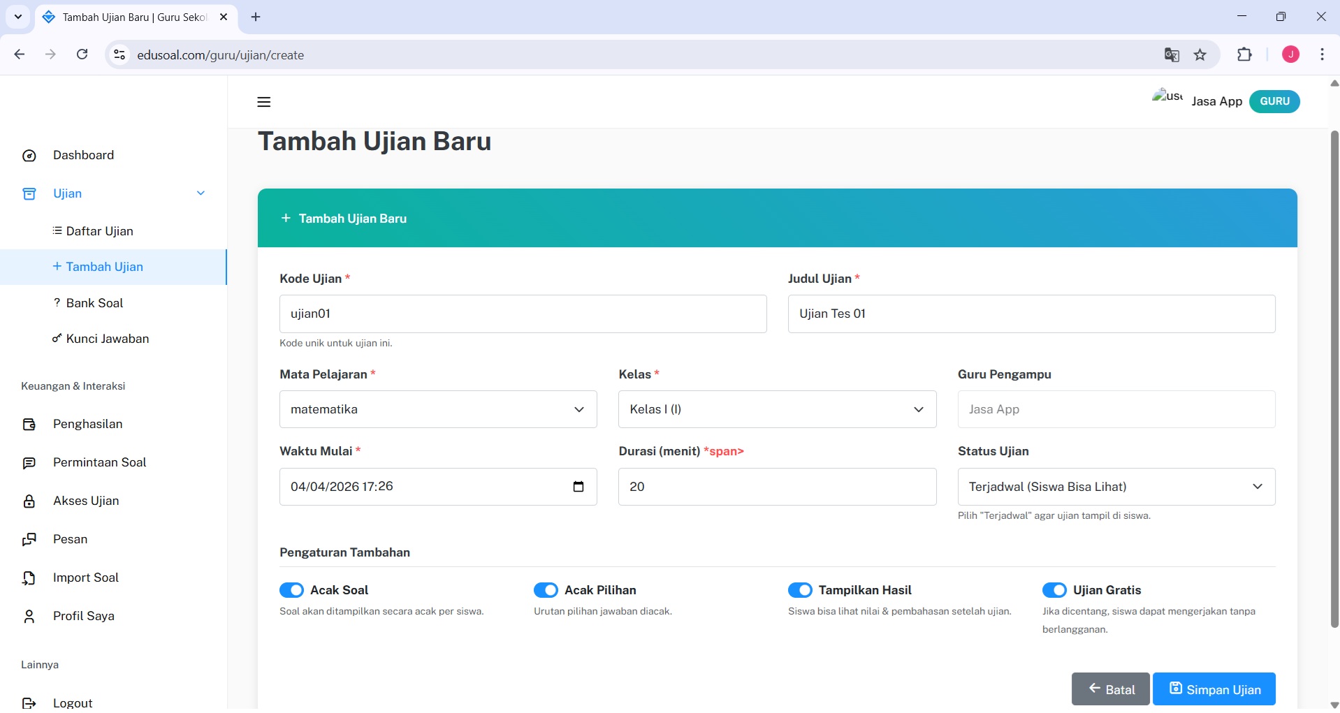 Pengaturan 2FA EduSoal