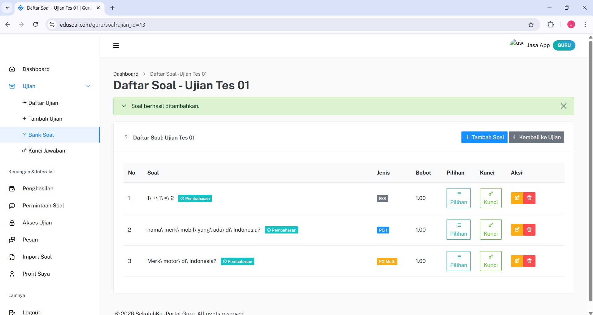Pengaturan 2FA EduSoal